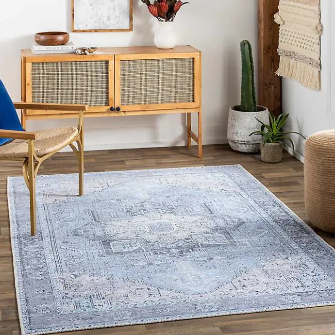 Best Kirklands Home Amelie Silver Classic Washable Area Rug, 7x10 Blue