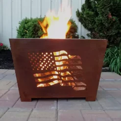 Sale Kirklands Home American Flag Box Fire Pit Orange