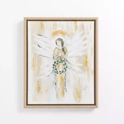 Best Kirklands Home Angel Holding Wreath Framed Canvas Art Print White
