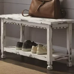 Clearance Kirklands Home Antiquated Farmhouse Shelf Bench White