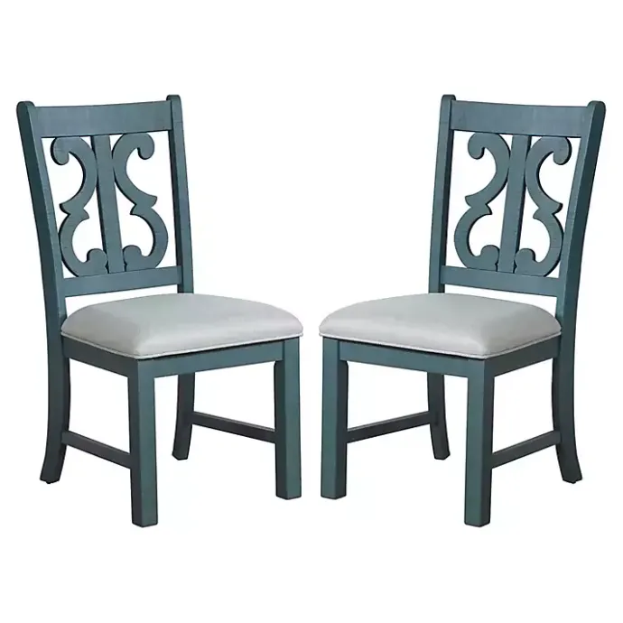 Best Kirklands Home Antique Blue Upholstered Dining Chairs, Set of 2