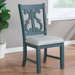 Best Kirklands Home Antique Blue Upholstered Dining Chairs, Set of 2