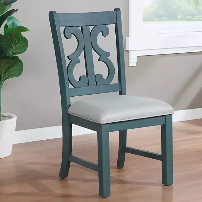 Best Kirklands Home Antique Blue Upholstered Dining Chairs, Set of 2