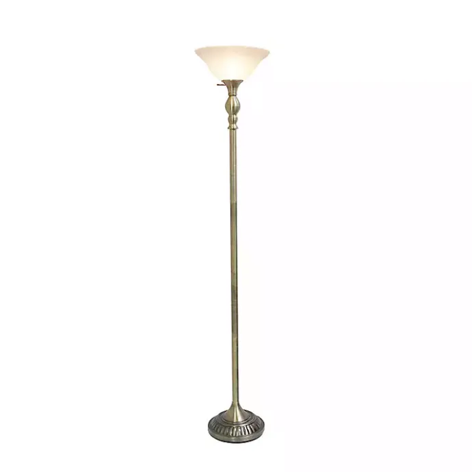 Hot Kirklands Home Antique Brass and Marbleized Glass Torchiere Gray