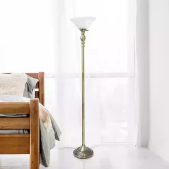 Hot Kirklands Home Antique Brass and Marbleized Glass Torchiere Gray