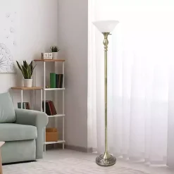 Hot Kirklands Home Antique Brass and Marbleized Glass Torchiere Gray