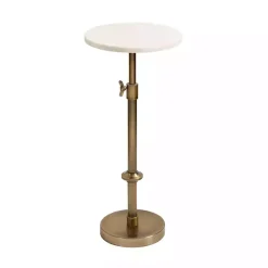 Kirklands Home Antique Brass and Marble Adjustable Table White