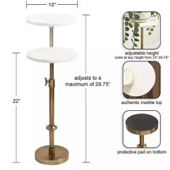 Kirklands Home Antique Brass and Marble Adjustable Table White