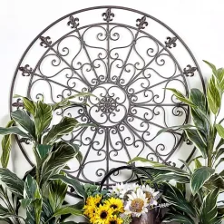 Outlet Kirklands Home Antique Fleur-de-Lis Medallion Metal Wall Plaque Black