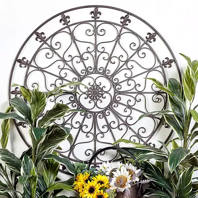 Outlet Kirklands Home Antique Fleur-de-Lis Medallion Metal Wall Plaque Black