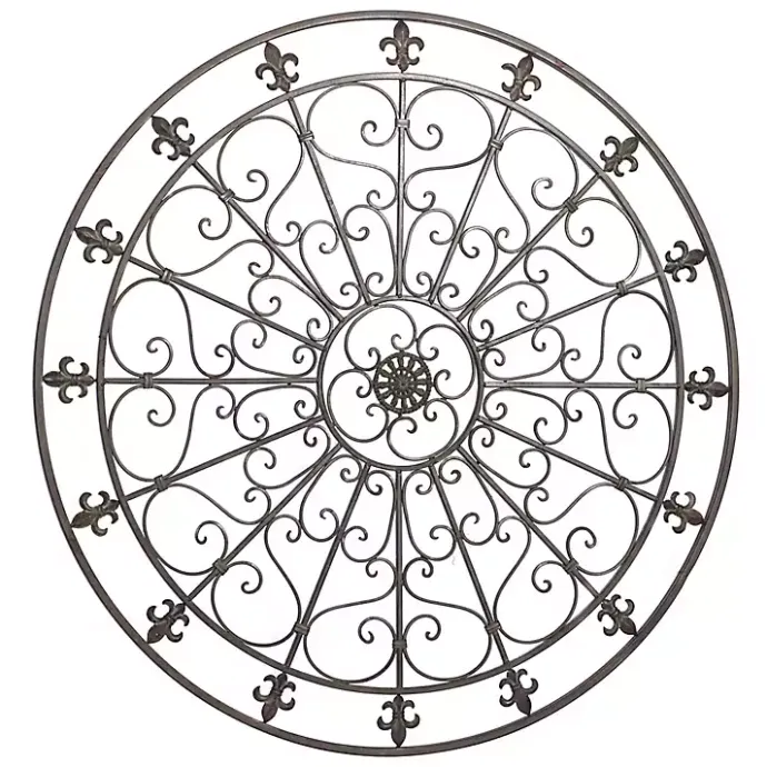 Outlet Kirklands Home Antique Fleur-de-Lis Medallion Metal Wall Plaque Black