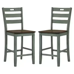 New Kirklands Home Antique Wood Counter Stools, Set of 2 Green