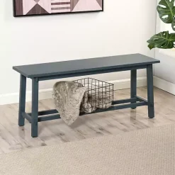 Outlet Kirklands Home Antique Navy Wood Noah Bench Blue