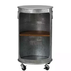 Kirklands Home Antique Round Rolling Galvanized Accent Table Gray