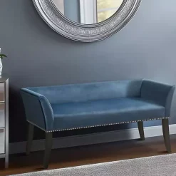 Outlet Kirklands Home Antique Sapphire Low Back Upholstered Bench Blue