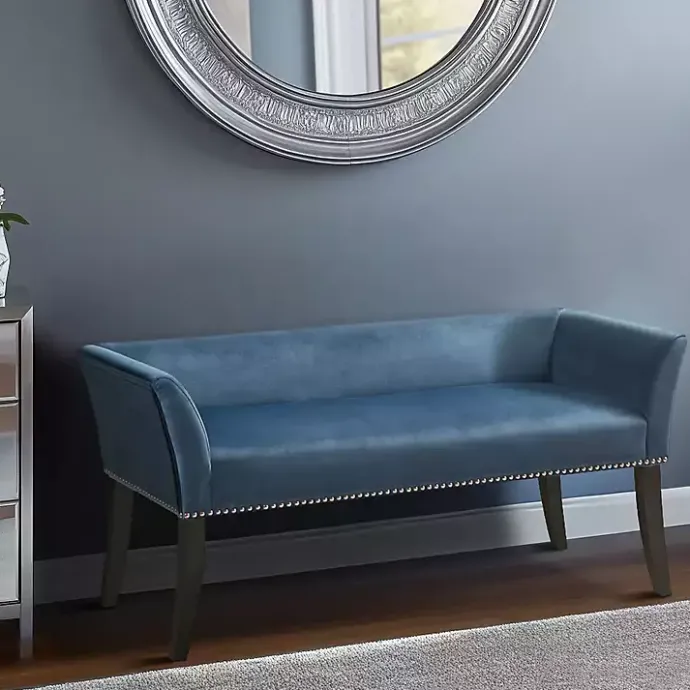 Outlet Kirklands Home Antique Sapphire Low Back Upholstered Bench Blue