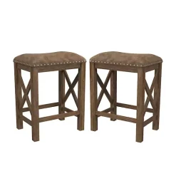 Hot Kirklands Home Antique Walnut Faux Leather Stools, Set of 2 Brown