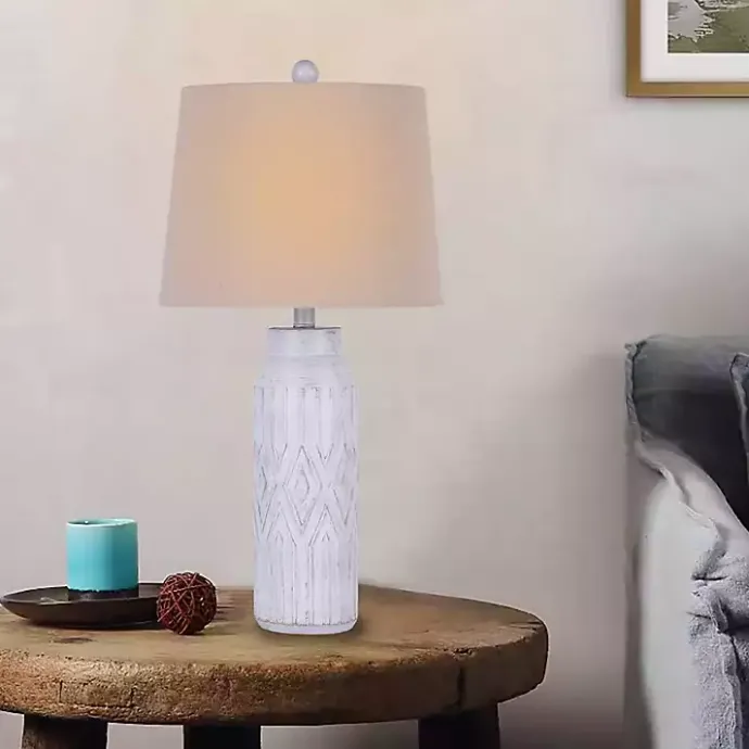 Clearance Kirklands Home Antique White Deco Diamond Table Lamps, Set of 2 Tan