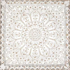 New Kirklands Home Antique Floral Mandala Square Wall Plaque White