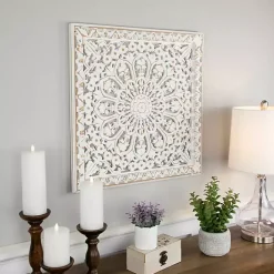 New Kirklands Home Antique Floral Mandala Square Wall Plaque White