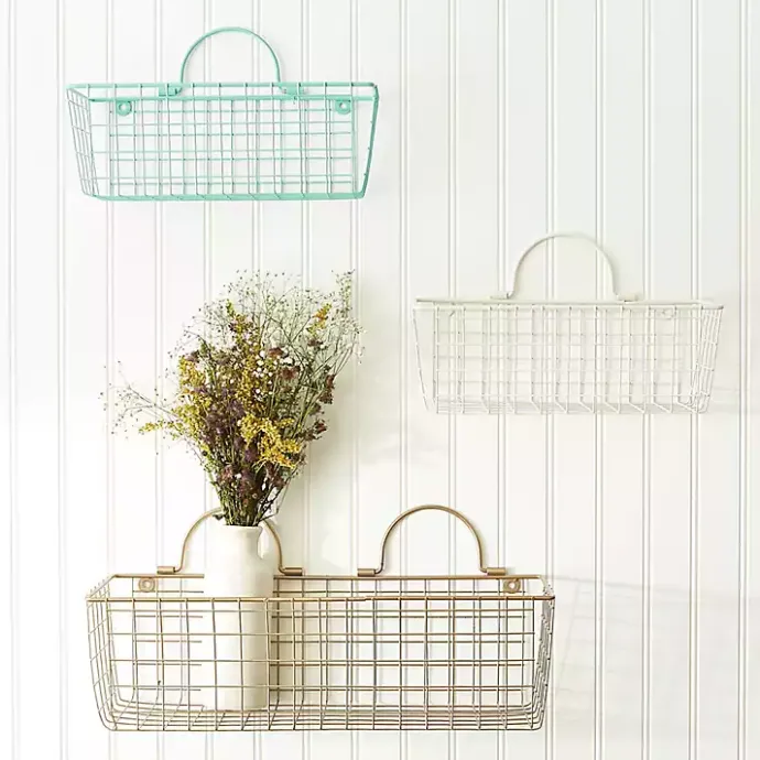 Discount Kirklands Home Antique White 2-pc. Long Wire Basket Set, 17 in.