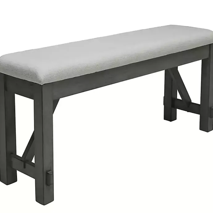 Kirklands Home Antique Upholstered Gray Wood Dining Bench White