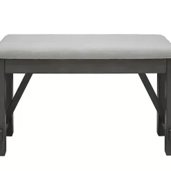 Kirklands Home Antique Upholstered Gray Wood Dining Bench White