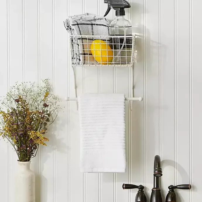 Clearance Kirklands Home Antique White Wire Basket Towel Rack