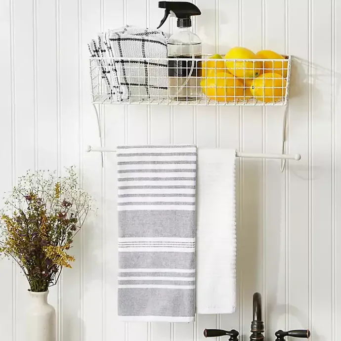 Best Kirklands Home Antique White Wire Basket Towel Rack, 17 in.
