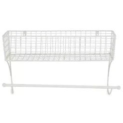 Best Kirklands Home Antique White Wire Basket Towel Rack, 17 in.