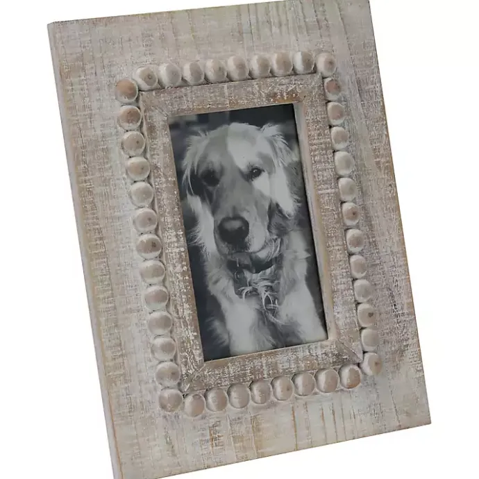 Online Kirklands Home Antique White Wood Beaded Picture Frame, 4x6