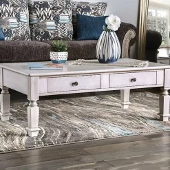 Clearance Kirklands Home Antique Wood 4-Drawer Heather Coffee Table White
