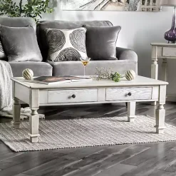 Clearance Kirklands Home Antique Wood 4-Drawer Heather Coffee Table White
