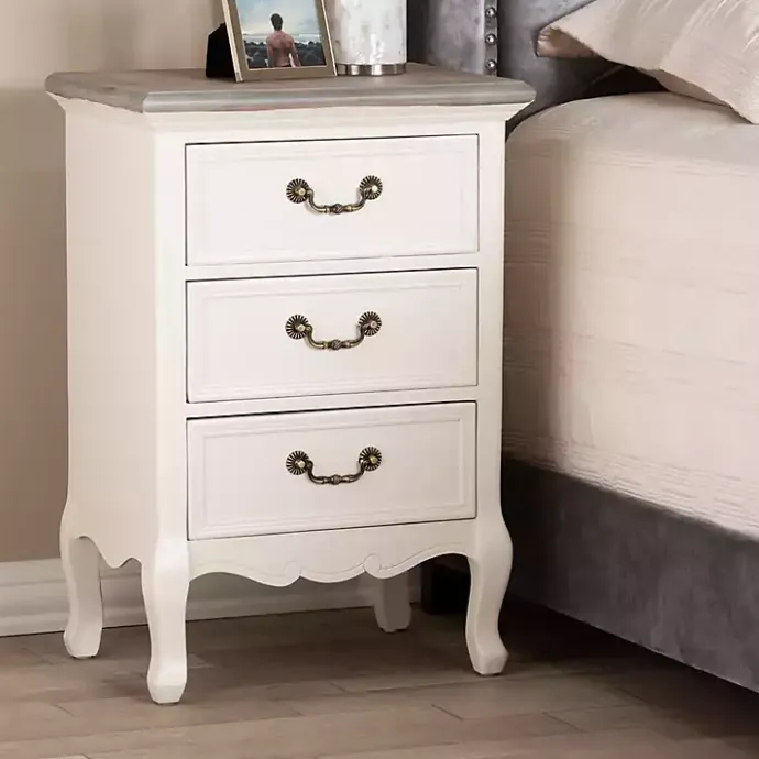 Sale Kirklands Home Antique Wooden 3-Drawer Nightstand White