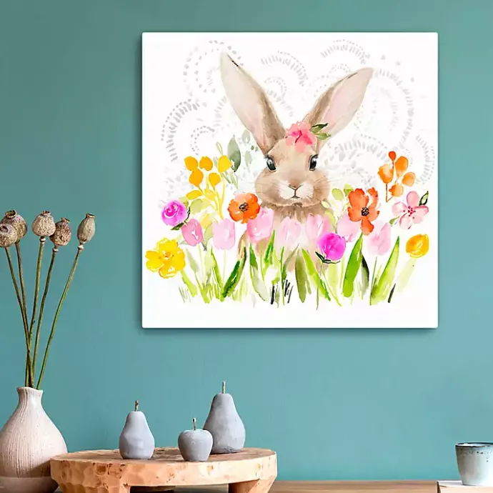 New Kirklands Home April Flowers and Happy Bunny Canvas Art Print