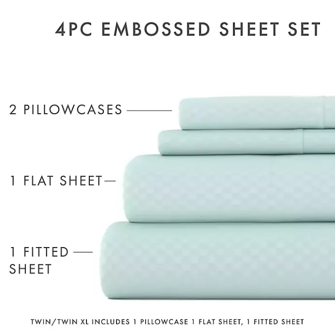 Clearance Kirklands Home Aqua Embossed Checkered 3-pc. Twin Sheet Set Blue