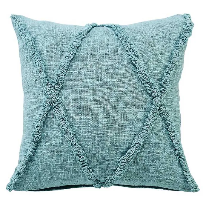 Outlet Kirklands Home Aqua Fringe Diamond Pillow, 20 in. Blue