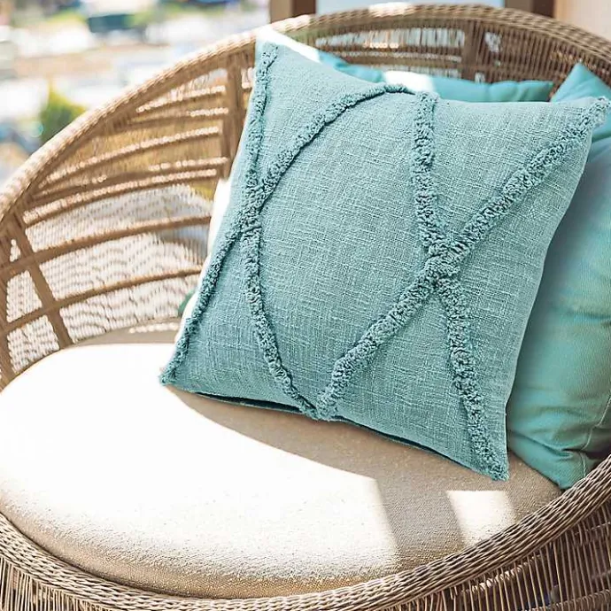 Outlet Kirklands Home Aqua Fringe Diamond Pillow, 20 in. Blue