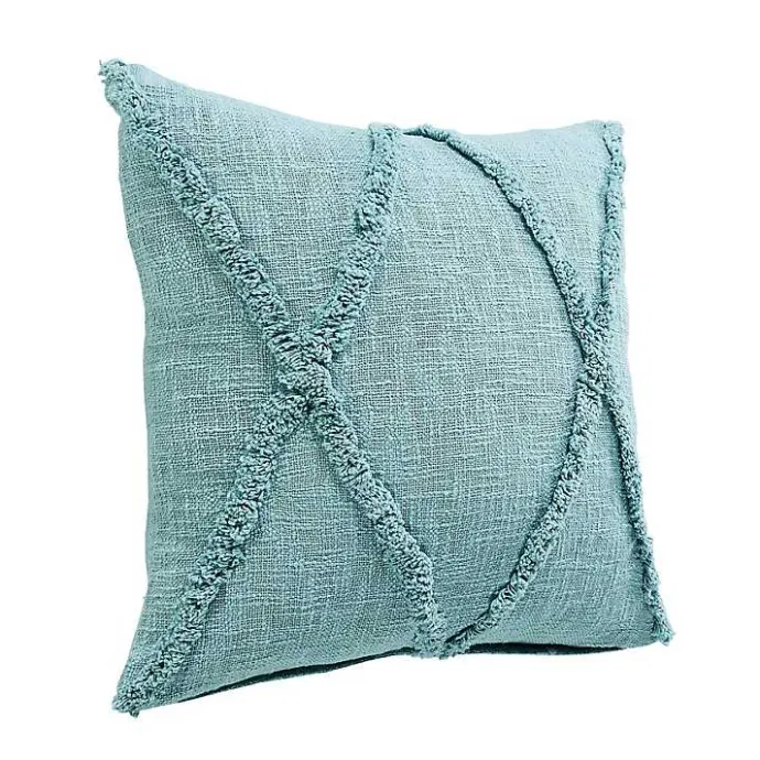 Outlet Kirklands Home Aqua Fringe Diamond Pillow, 20 in. Blue