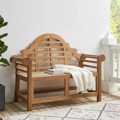 Sale Kirklands Home Arched Teakwood Slatted Outdoor Bench Tan