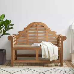 Sale Kirklands Home Arched Teakwood Slatted Outdoor Bench Tan