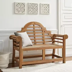 Sale Kirklands Home Arched Teakwood Slatted Outdoor Bench Tan