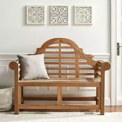 Sale Kirklands Home Arched Teakwood Slatted Outdoor Bench Tan