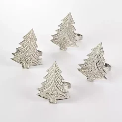 Sale Kirklands Home Art Deco Christmas Tree Napkin Rings, Set of 4 Silver