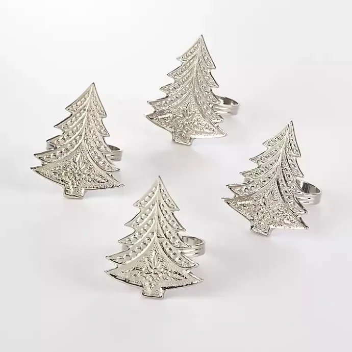 Sale Kirklands Home Art Deco Christmas Tree Napkin Rings, Set of 4 Silver