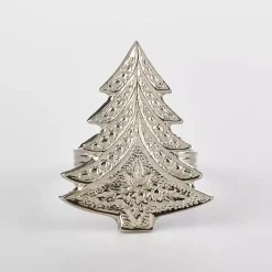 Sale Kirklands Home Art Deco Christmas Tree Napkin Rings, Set of 4 Silver
