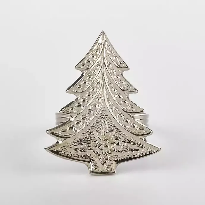 Sale Kirklands Home Art Deco Christmas Tree Napkin Rings, Set of 4 Silver