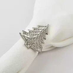 Sale Kirklands Home Art Deco Christmas Tree Napkin Rings, Set of 4 Silver