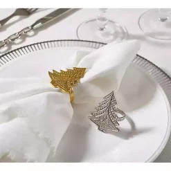 Sale Kirklands Home Art Deco Christmas Tree Napkin Rings, Set of 4 Silver