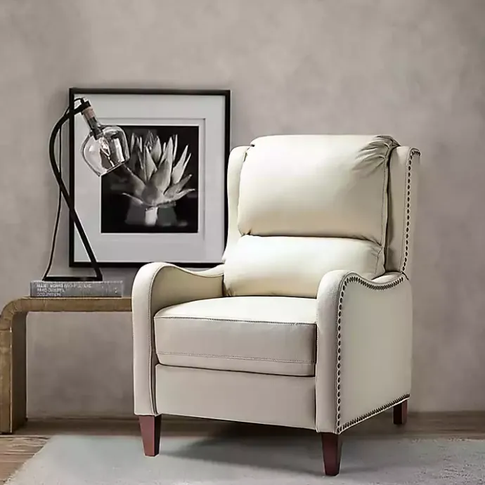 Discount Kirklands Home Arturo Leather Wingback Recliner Ivory